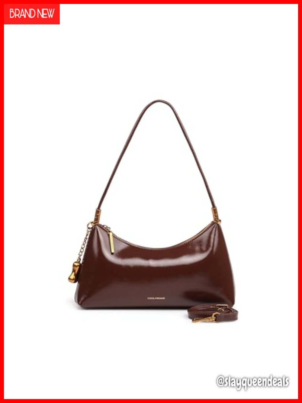 Faux leather crescent crossbody bag, adjustable strap, zip pockets